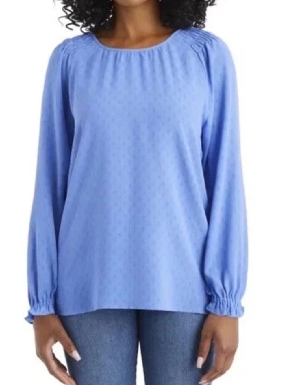 Women's Jessica Simpson Textured Blouse with Blouson Sleeves Blue Size L NWT